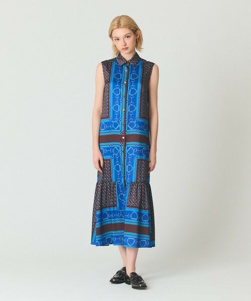 GRACE CONTINENTAL / グレースコンチネンタル ミニ丈・ひざ丈ワンピース | スカーフプリントシャツドレス（ブラウン）