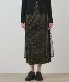 GRACE CONTINENTAL / グレースコンチネンタル ロング・マキシ丈スカート | 刺繍レイヤードベロアスカート