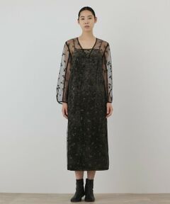 GRACE CONTINENTAL / グレースコンチネンタル ロング・マキシ丈ワンピース | 刺繍レイヤードベロアワンピース