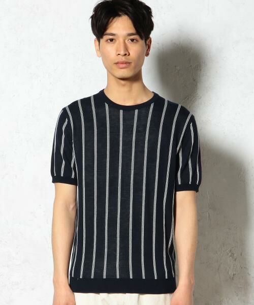 STRIPE W/F C/N S/S 14G サマーニット