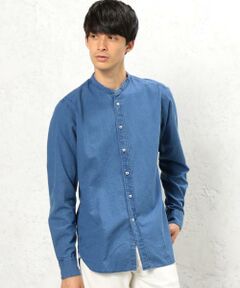 [マエストリ・フィオレンティーニ]  BC★MF INDIGO JAQ バンドカラー シャツ