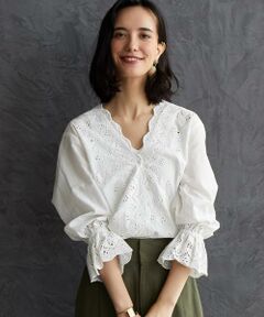 CF エンブロイダリーレース カットワーク Vネック ブラウス