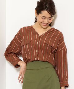 green label relaxing / グリーンレーベル リラクシング シャツ・ブラウス | NFC Wポケット ルーズ Vネック スキッパー シャツ