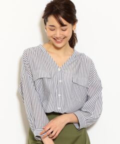 green label relaxing / グリーンレーベル リラクシング シャツ・ブラウス | NFC Wポケット ルーズ Vネック スキッパー シャツ