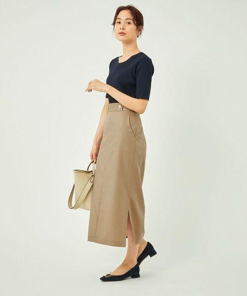 シャンブレー Iライン ロング タイトスカート -ストレッチ・接触冷感-