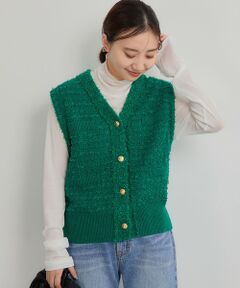 フリンジツイード Vネック ニット ベスト