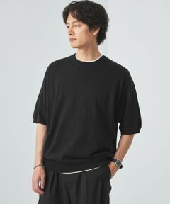 コットン/アクリル レイヤード 半袖 クルーネック Tシャツ＆ニット