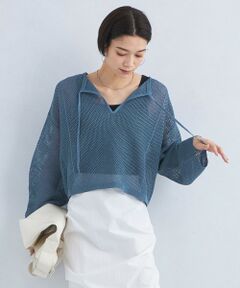 メッシュ クロップド 2WAY プルオーバー ニット -ウォッシャブル-