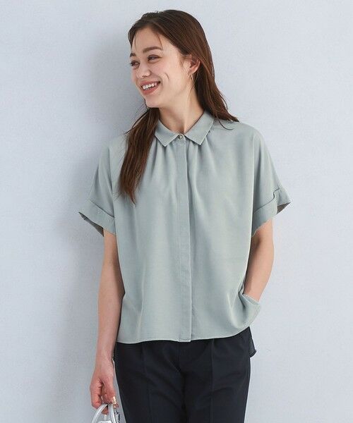 襟付き ワイド ショート スリーブ シャツ -接触冷感- （シャツ  