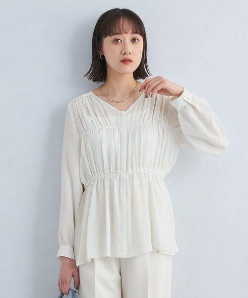 green label relaxing/グリーンレーベル リラクシング シャーリング Vネック ブラウス WHITE FREE green label relaxing/グリーンレーベル リラクシング シャーリング Vネック ブラウス WHITE FREE