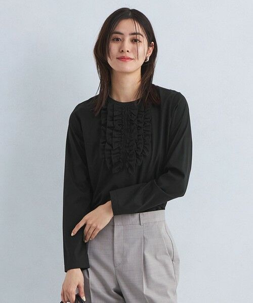 green label relaxing/グリーンレーベル リラクシング フロント フリル プルオーバー カットソー BLACK FREE green label relaxing/グリーンレーベル リラクシング フロント フリル プルオーバー カットソー BLACK FREE