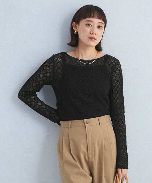 green label relaxing/グリーンレーベル リラクシング シアー レース プルオーバー カットソー BLACK FREE green label relaxing/グリーンレーベル リラクシング シアー レース プルオーバー カットソー BLACK FREE