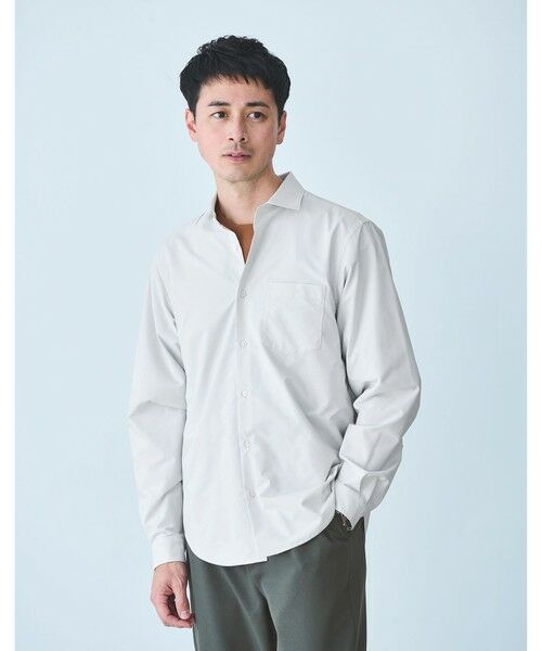 green label relaxing/グリーンレーベル リラクシング 【WEB限定】JUST fit ワイドカラー 長袖 シャツ -ストレッチ- LT. GRAY S green label relaxing/グリーンレーベル リラクシング 【WEB限定】JUST fit ワイドカラー 長袖 シャツ -ストレッチ- LT. GRAY S
