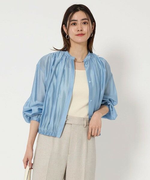 green label relaxing/グリーンレーベル リラクシング シアー ギャザー ブラウス LT. BLUE FREE green label relaxing/グリーンレーベル リラクシング シアー ギャザー ブラウス LT. BLUE FREE