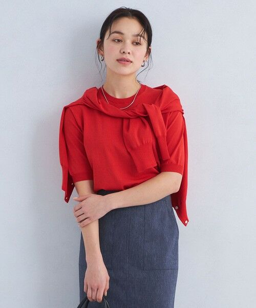green label relaxing/グリーンレーベル リラクシング ドラキー ショート スリーブ プルオーバー ニット RED FREE green label relaxing/グリーンレーベル リラクシング ドラキー ショート スリーブ プルオーバー ニット RED FREE