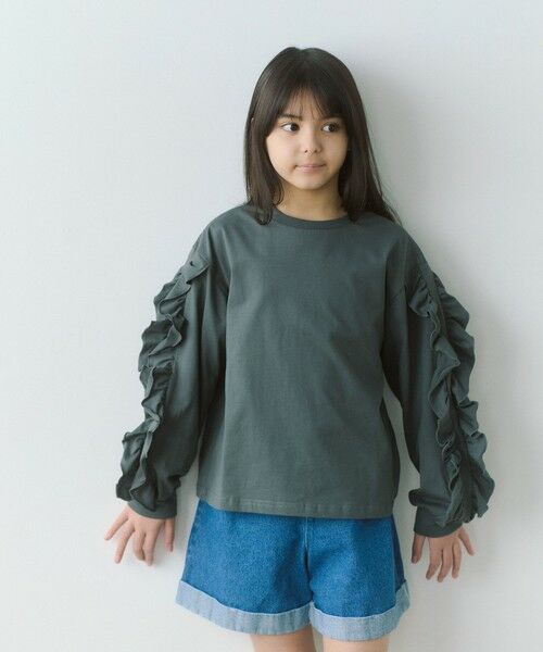 green label relaxing/グリーンレーベル リラクシング 袖フリル ロングスリーブ Tシャツ / キッズ 140cm-160cm DK. GRAY 150cm green label relaxing/グリーンレーベル リラクシング 袖フリル ロングスリーブ Tシャツ / キッズ 140cm-160cm DK. GRAY 150cm