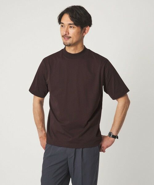 green label relaxing / グリーンレーベル リラクシング Tシャツ | 【WEB限定】JUST fit デイリー モック 半袖 Ｔシャツ カットソー -吸水速乾・抗菌-（DK.BROWN）