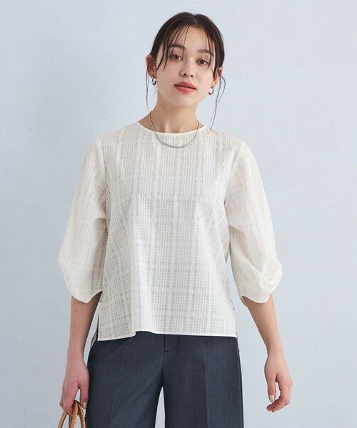 green label relaxing/グリーンレーベル リラクシング ポコポコ シアー チェック デザイン タックスリーブ ブラウス WHITE FREE green label relaxing/グリーンレーベル リラクシング ポコポコ シアー チェック デザイン タックスリーブ ブラウス WHITE FREE