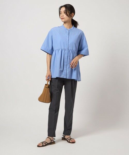 新品⭐︎green label relaxing スタンドペプラムブラウス 紺　F スタンド ペプラム ブラウス