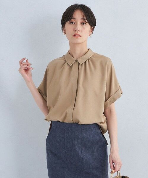 green label relaxing/グリーンレーベル リラクシング 襟付き ワイド ショートスリーブ シャツ -ウォッシャブル・接触冷感- BEIGE FREE green label relaxing/グリーンレーベル リラクシング 襟付き ワイド ショートスリーブ シャツ -ウォッシャブル・接触冷感- BEIGE FREE