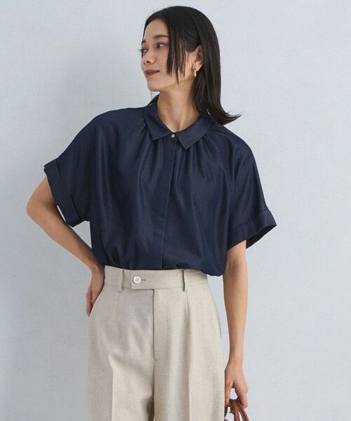 green label relaxing/グリーンレーベル リラクシング 襟付き ワイド ショートスリーブ シャツ -ウォッシャブル・接触冷感- NAVY FREE green label relaxing/グリーンレーベル リラクシング 襟付き ワイド ショートスリーブ シャツ -ウォッシャブル・接触冷感- NAVY FREE