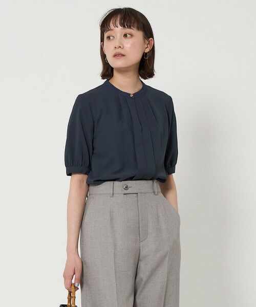 green label relaxing/グリーンレーベル リラクシング バイカラー フロント タック ショートスリーブ ブラウス NAVY FREE green label relaxing/グリーンレーベル リラクシング バイカラー フロント タック ショートスリーブ ブラウス NAVY FREE
