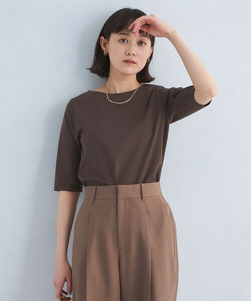 green label relaxing/グリーンレーベル リラクシング ボートネック ポンチ 5分袖 プルオーバー カットソー DK. BROWN FREE green label relaxing/グリーンレーベル リラクシング ボートネック ポンチ 5分袖 プルオーバー カットソー DK. BROWN FREE