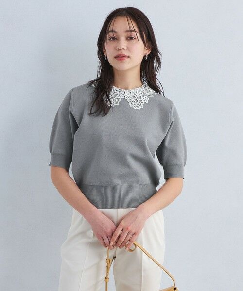 green label relaxing/グリーンレーベル リラクシング 襟レース 2WAY ショートスリーブ ニット プルオーバー -ウォッシャブル- MD. GRAY FREE green label relaxing/グリーンレーベル リラクシング 襟レース 2WAY ショートスリーブ ニット プルオーバー -ウォッシャブル- MD. GRAY FREE