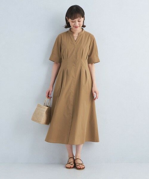 green label relaxing/グリーンレーベル リラクシング ウエストフィット 5分袖 シャツ ワンピース -マシンウォッシャブル- BEIGE FREE green label relaxing/グリーンレーベル リラクシング ウエストフィット 5分袖 シャツ ワンピース -マシンウォッシャブル- BEIGE FREE