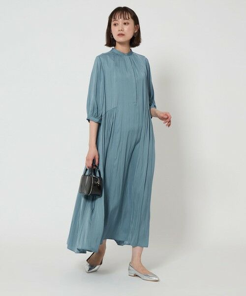 green label relaxing/グリーンレーベル リラクシング サテン ギャザー ショートスリーブ ワンピース COBALT FREE green label relaxing/グリーンレーベル リラクシング サテン ギャザー ショートスリーブ ワンピース COBALT FREE