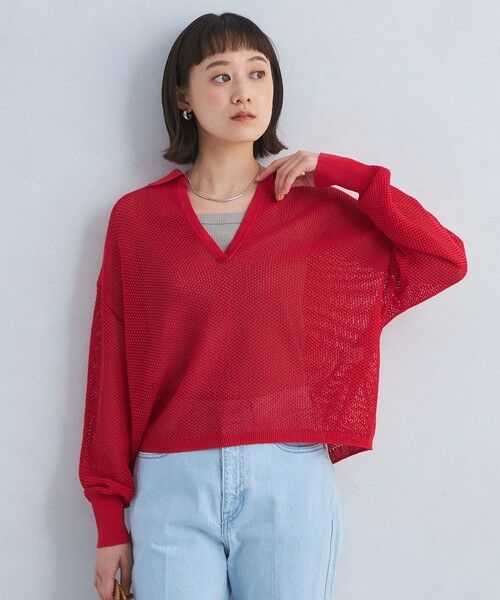 メッシュ スキッパー ニット プルオーバー -ウォッシャブル