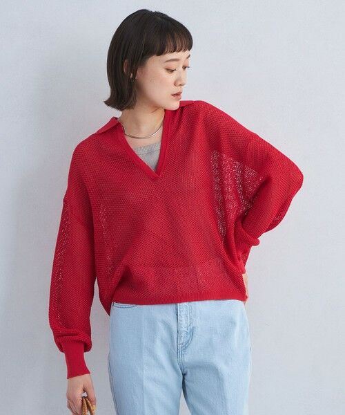 メッシュ スキッパー ニット プルオーバー -ウォッシャブル