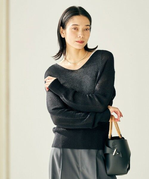 green label relaxing/グリーンレーベル リラクシング <SEASONAL COLLECTION>コイルヤーン Vネック プルオーバー ニット BLACK FREE green label relaxing/グリーンレーベル リラクシング <SEASONAL COLLECTION>コイルヤーン Vネック プルオーバー ニット BLACK FREE