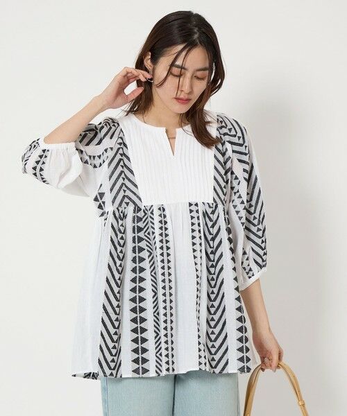 green label relaxing/グリーンレーベル リラクシング ジャカード キリカエ ブラウス OFF WHITE FREE green label relaxing/グリーンレーベル リラクシング ジャカード キリカエ ブラウス OFF WHITE FREE