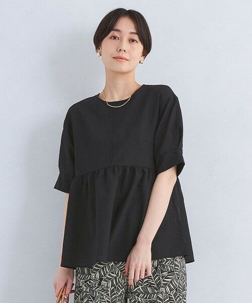 green label relaxing/グリーンレーベル リラクシング ドライサッカー ペプラム プルオーバー カットソー BLACK FREE green label relaxing/グリーンレーベル リラクシング ドライサッカー ペプラム プルオーバー カットソー BLACK FREE