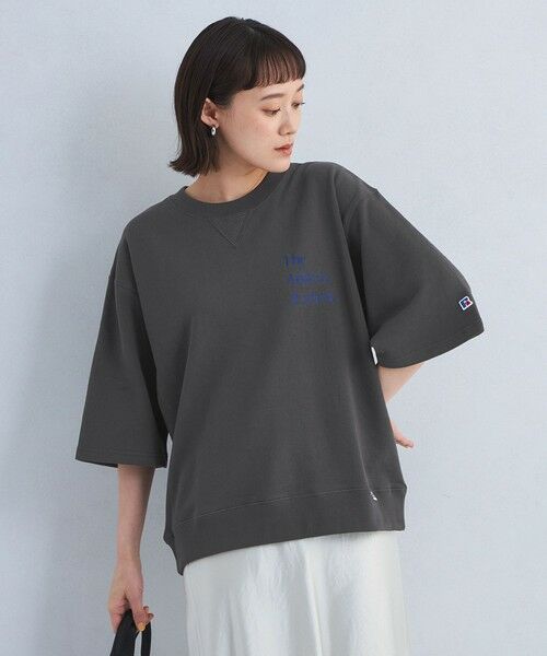 green label relaxing/グリーンレーベル リラクシング 【別注】<RUSSELL ATHLETIC>ハーフスリーブ スウェット プルオーバー DK. GRAY FREE green label relaxing/グリーンレーベル リラクシング 【別注】<RUSSELL ATHLETIC>ハーフスリーブ スウェット プルオーバー DK. GRAY FREE
