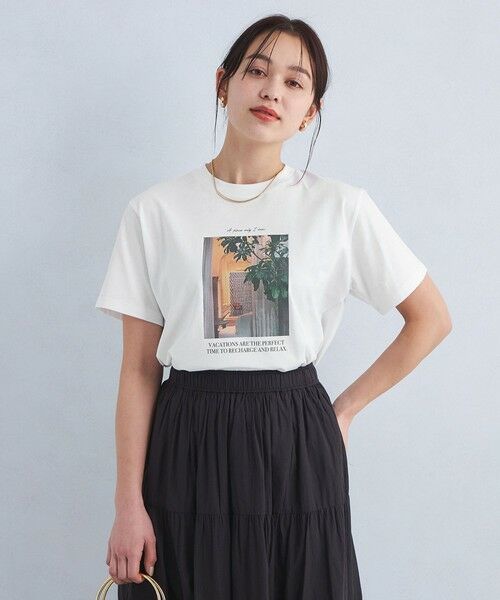 GREEN LABEL RELAXING 半袖Tシャツ 白 前面レース付き グラフィック フォト Tシャツ （Tシャツ）｜green label
