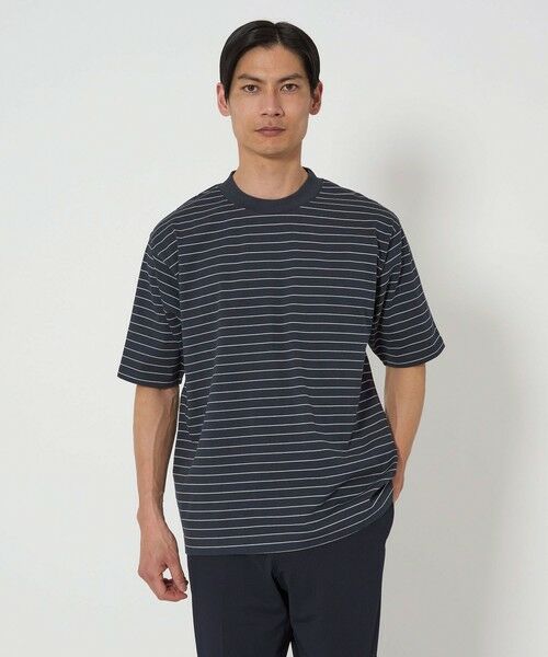 green label relaxing/グリーンレーベル リラクシング A+ COOL ボーダー ビズ クルーネック カットソー -接触冷感・吸水速乾- NAVY M green label relaxing/グリーンレーベル リラクシング A+ COOL ボーダー ビズ クルーネック カットソー -接触冷感・吸水速乾- NAVY M