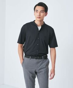 【green label relaxing】半袖シャツ バンドカラー ネイビー green label relaxing シャツ ウォッシャブルトロ バンドカラー