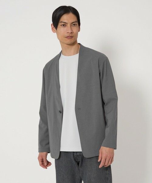 green label relaxing/グリーンレーベル リラクシング A+ ラッカンリネンライク 1B ノーカラー ジャケット -ウォッシャブル・ストレッチ・吸水速乾- MD. GRAY XL green label relaxing/グリーンレーベル リラクシング A+ ラッカンリネンライク 1B ノーカラー ジャケット -ウォッシャブル・ストレッチ・吸水速乾- MD. GRAY XL