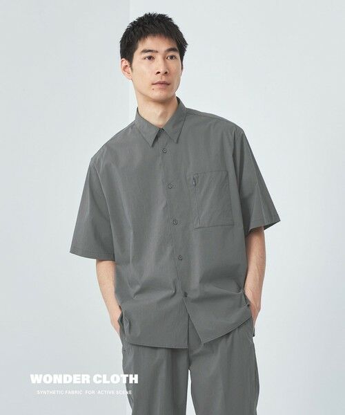 green label relaxing/グリーンレーベル リラクシング WONDER CLOTH ジャストルーズ レギュラーカラー 半袖 シャツ -ストレッチ・接触冷感・吸水速乾- DK. GRAY S green label relaxing/グリーンレーベル リラクシング WONDER CLOTH ジャストルーズ レギュラーカラー 半袖 シャツ -ストレッチ・接触冷感・吸水速乾- DK. GRAY S