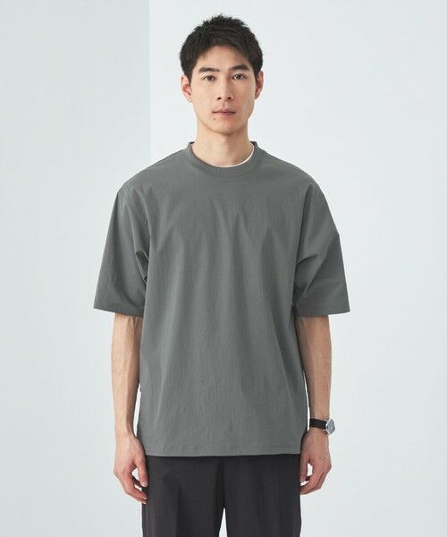 透け感グリーン長袖シャツ　ゴルチエ 44／－×44／－リネンガーゼグレンチェック ボトル襟シャツ