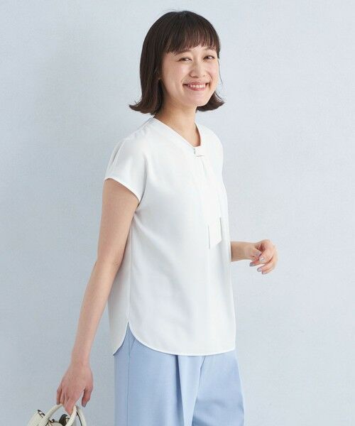 green label relaxing / グリーンレーベル リラクシング シャツ・ブラウス | チャーム ボウタイ フレンチスリーブ ブラウス | 詳細1