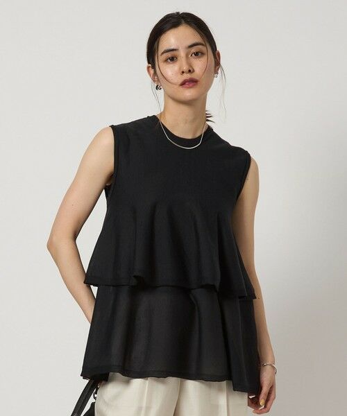 green label relaxing/グリーンレーベル リラクシング Circ ティアード ノースリーブ ニット プルオーバー -接触冷感- BLACK FREE green label relaxing/グリーンレーベル リラクシング Circ ティアード ノースリーブ ニット プルオーバー -接触冷感- BLACK FREE