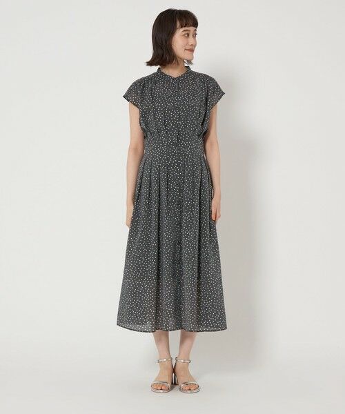 【美品】green label relaxing ロングワンピース 美品】 グリーンレーベルリラクシング 半袖 ロングワンピース V