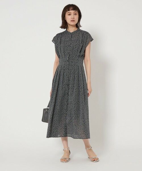 グリーンレーベルリラクシング ネイビー ロング ワンピース フレンチスリーブ セール】カッセン ウエストタック フレンチスリーブ ワンピース