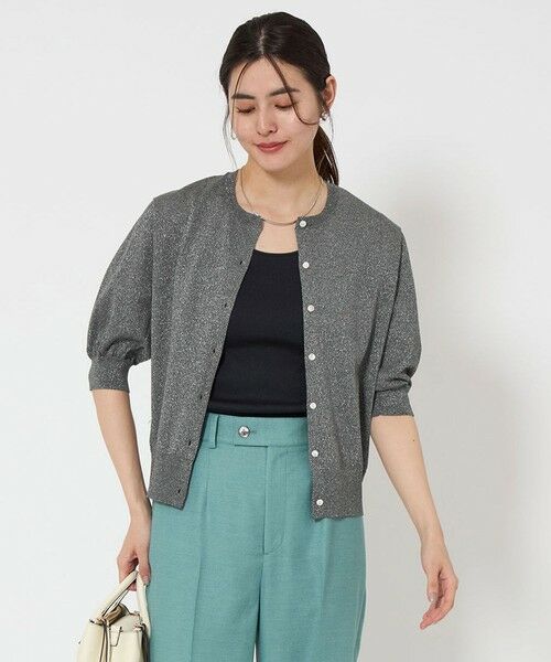 green label relaxing/グリーンレーベル リラクシング ラメ フォルム ショートスリーブ ニット カーディガン MD. GRAY FREE green label relaxing/グリーンレーベル リラクシング ラメ フォルム ショートスリーブ ニット カーディガン MD. GRAY FREE