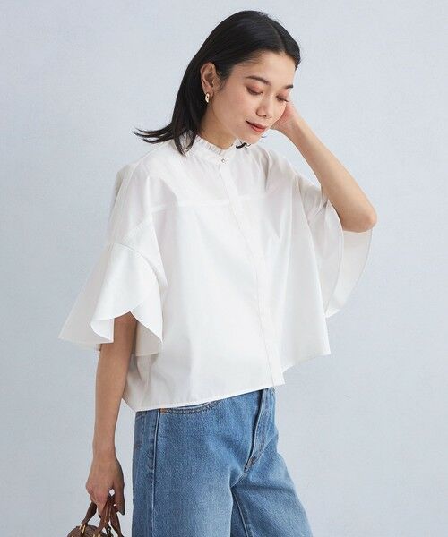green label relaxing / グリーンレーベル リラクシング シャツ・ブラウス | フレアスリーブ クロップド シャツ -マシンウォッシャブル・UVカット- | 詳細1