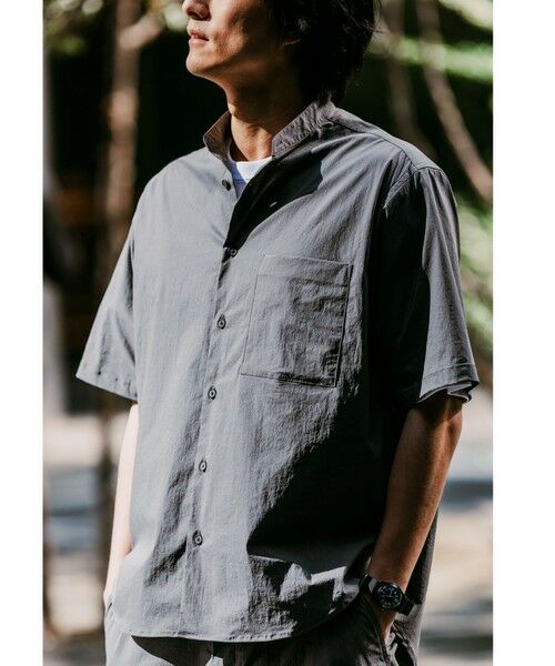 green label relaxing/グリーンレーベル リラクシング WONDER CLOTH バンドカラー 半袖 シャツ -ストレッチ・接触冷感・吸水速乾- DK. GRAY L green label relaxing/グリーンレーベル リラクシング WONDER CLOTH バンドカラー 半袖 シャツ -ストレッチ・接触冷感・吸水速乾- DK. GRAY L