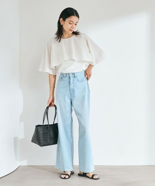 「green label relaxing」 半袖ブラウス FREE ターコイズブルー レディース green label relaxing ブラウス シャツ 「size SHORTあり